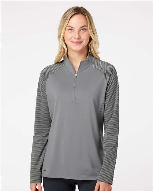 adidas A521 Women's Ultimate365 Lightweight Raglan Quarter-Zip Pullover - Grey Three - OnModelFront