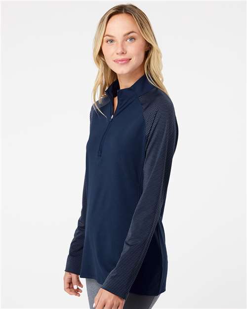 adidas A521 Women's Ultimate365 Lightweight Raglan Quarter-Zip Pullover - Team Navy Blue - OnModelSide