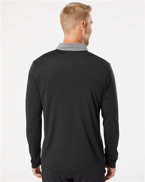 adidas A522 Men's Ultimate365 Heather Block Print Quarter-Zip Pullover - Black Melange/ Black/ Grey Three - OnModelBack