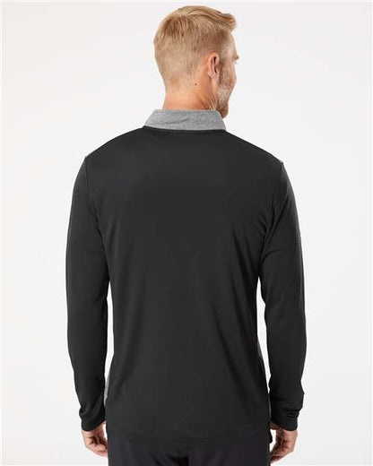adidas A522 Men's Ultimate365 Heather Block Print Quarter-Zip Pullover - Black Melange/ Black/ Grey Three - OnModelBack