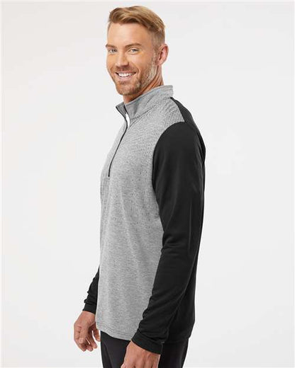 adidas A522 Men's Ultimate365 Heather Block Print Quarter-Zip Pullover - Black Melange/ Black/ Grey Three - OnModelSide