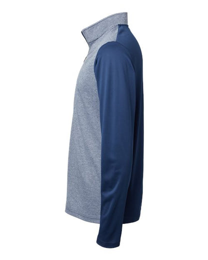 adidas A522 Men's Ultimate365 Heather Block Print Quarter-Zip Pullover - Collegiate Navy Melange/ Navy/ Grey Three - DirectSide