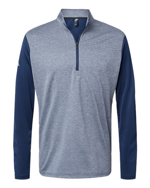adidas A522 Men's Ultimate365 Heather Block Print Quarter-Zip Pullover - Collegiate Navy Melange/ Navy/ Grey Three - Front