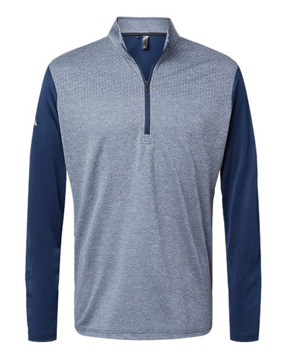 adidas A522 Men's Ultimate365 Heather Block Print Quarter-Zip Pullover - Collegiate Navy Melange/ Navy/ Grey Three - Front