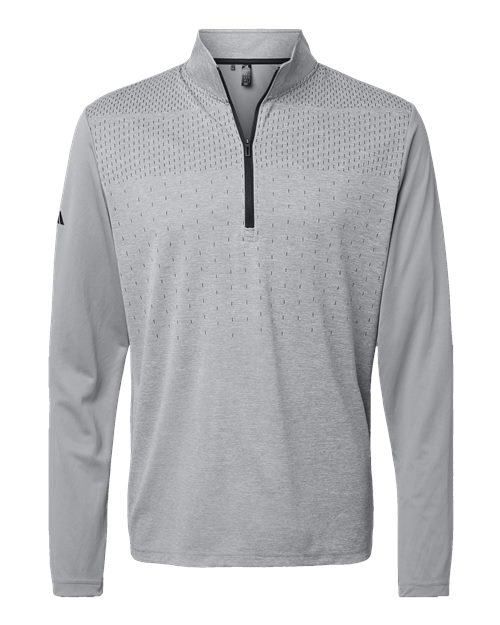 adidas A522 Men's Ultimate365 Heather Block Print Quarter-Zip Pullover - Grey Three Melange/ Grey Three/ Black - Front