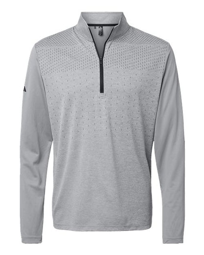 adidas A522 Men's Ultimate365 Heather Block Print Quarter-Zip Pullover - Grey Three Melange/ Grey Three/ Black - Front