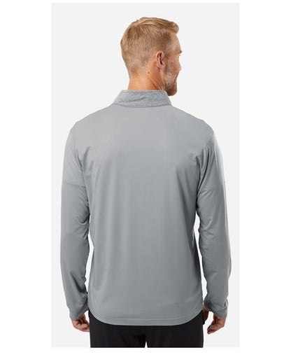 adidas A522 Men's Ultimate365 Heather Block Print Quarter-Zip Pullover - Grey Three Melange/ Grey Three/ Black - OnModelBack