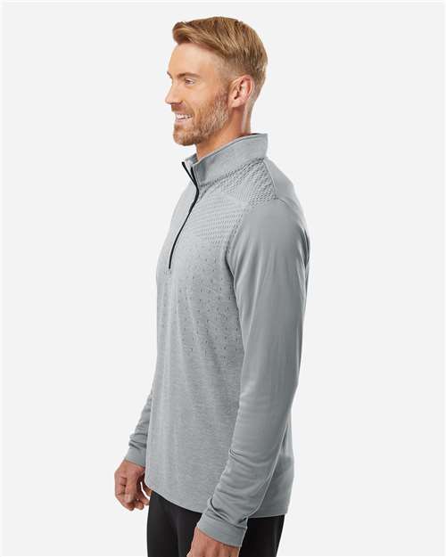 adidas A522 Men's Ultimate365 Heather Block Print Quarter-Zip Pullover - Grey Three Melange/ Grey Three/ Black - OnModelSide