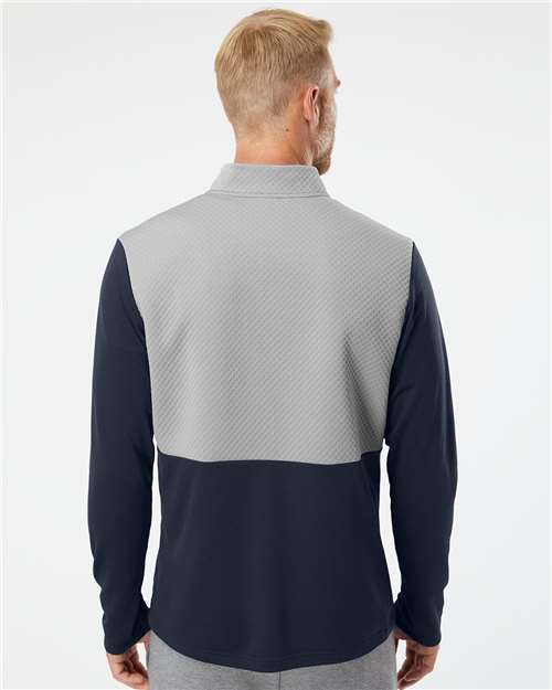 adidas A532 Men's Textured Mixed Media Quarter-Zip Pullover - Collegiate Navy/ Grey Three - OnModelBack