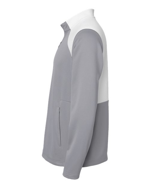 adidas A532 Men's Textured Mixed Media Quarter-Zip Pullover - Grey Three/ White - DirectSide