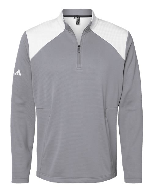 adidas A532 Men's Textured Mixed Media Quarter-Zip Pullover - Grey Three/ White - Front