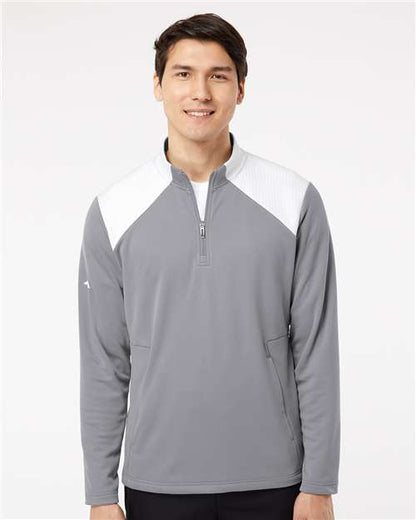 adidas A532 Men's Textured Mixed Media Quarter-Zip Pullover - Grey Three/ White - OnModelFront