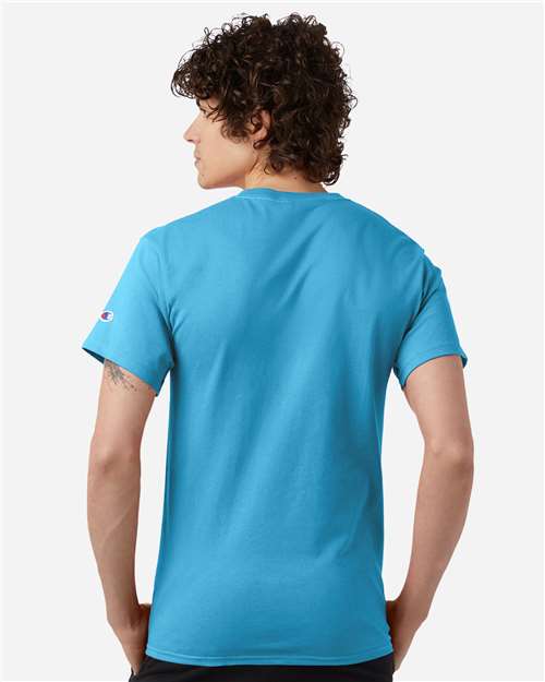 Champion T425 Unisex Classic T-Shirt - Blue Lagoon - OnModelBack
