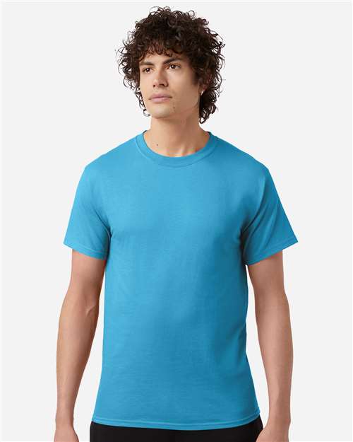 Champion T425 Unisex Classic T-Shirt - Blue Lagoon - OnModelFront