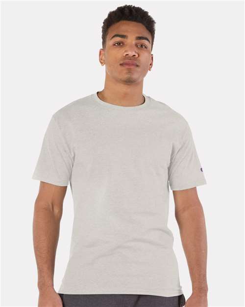 Champion T425 Unisex Classic T-Shirt - Oatmeal Heather - OnModelFront