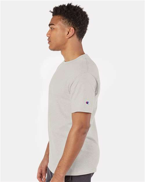 Champion T425 Unisex Classic T-Shirt - Oatmeal Heather - OnModelSide