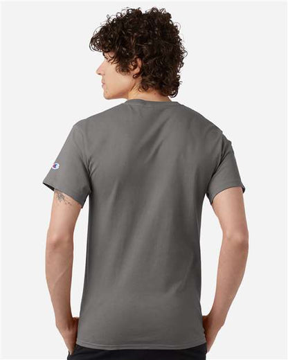 Champion T425 Unisex Classic T-Shirt - Stone Grey - OnModelBack
