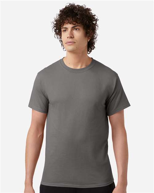 Champion T425 Unisex Classic T-Shirt - Stone Grey - OnModelFront
