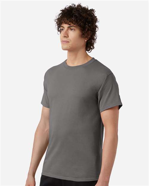 Champion T425 Unisex Classic T-Shirt - Stone Grey - OnModelSide