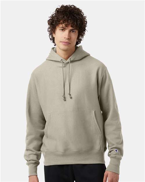 Champion S101 Unisex Reverse Weave® Hooded Sweatshirt - Sand - OnModelFront