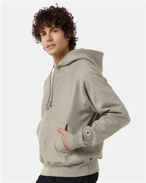 Champion S101 Unisex Reverse Weave® Hooded Sweatshirt - Sand - OnModelSide