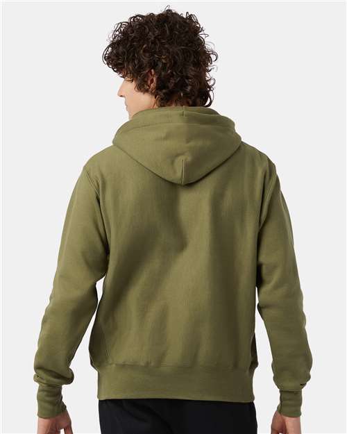 Champion S101 Unisex Reverse Weave® Hooded Sweatshirt - Fresh Olive - OnModelBack