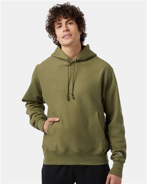 Champion S101 Unisex Reverse Weave® Hooded Sweatshirt - Fresh Olive - OnModelFront