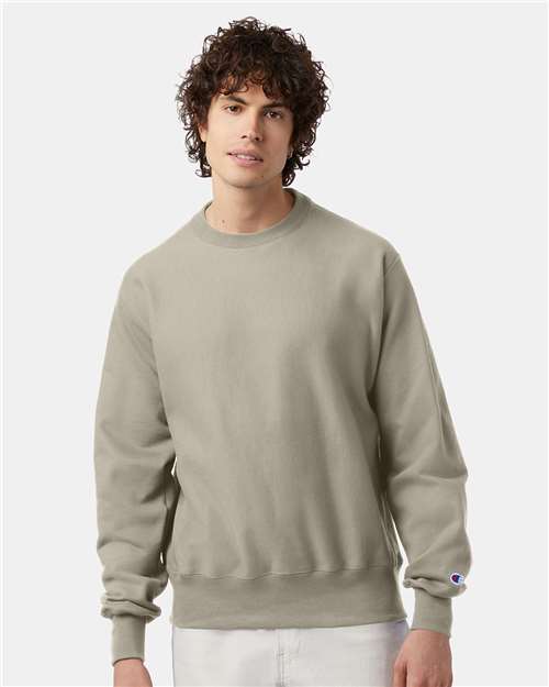 Champion S149 Unisex Reverse Weave® Crewneck Sweatshirt - Sand - OnModelFront