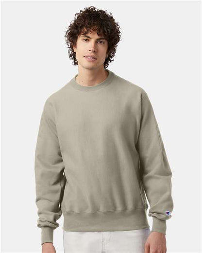 Champion S149 Unisex Reverse Weave® Crewneck Sweatshirt - Sand - OnModelFront