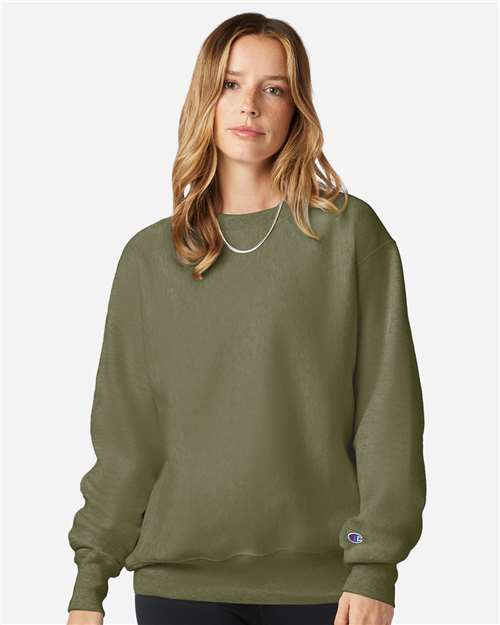 Champion S149 Unisex Reverse Weave® Crewneck Sweatshirt - Fresh Olive - OnModelFront