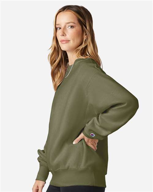 Champion S149 Unisex Reverse Weave® Crewneck Sweatshirt - Fresh Olive - OnModelSide