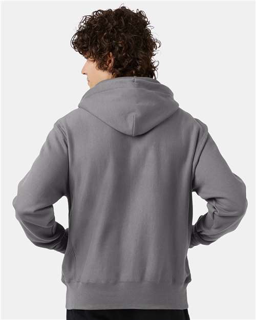 Champion S101 Unisex Reverse Weave® Hooded Sweatshirt - Stone Grey - OnModelBack