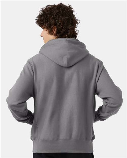 Champion S101 Unisex Reverse Weave® Hooded Sweatshirt - Stone Grey - OnModelBack