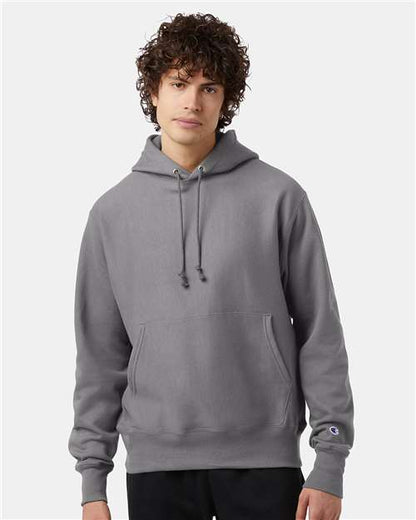 Champion S101 Unisex Reverse Weave® Hooded Sweatshirt - Stone Grey - OnModelFront