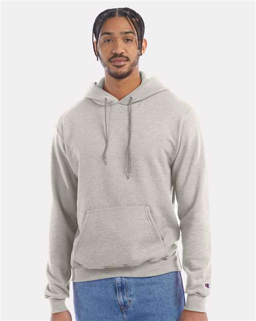 Champion S700 Unisex Powerblend® Hooded Sweatshirt - Oatmeal Heather - OnModelFront