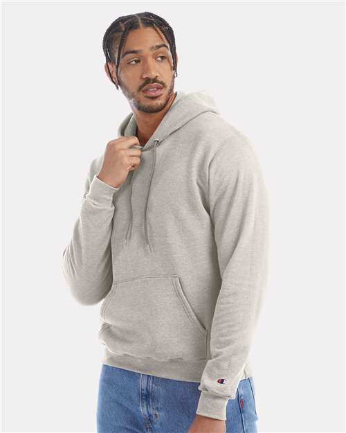 Champion S700 Unisex Powerblend® Hooded Sweatshirt - Oatmeal Heather - OnModelSide