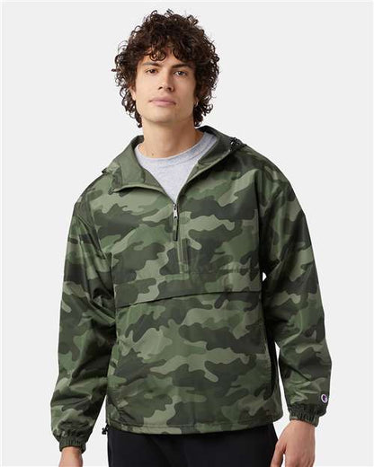 Champion CO200 Unisex Packable Anorak Jacket - Olive Green Camo - OnModelFront