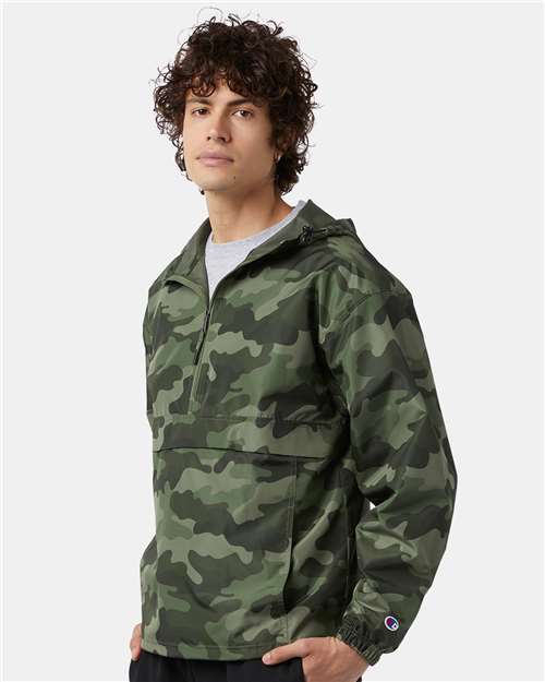 Champion CO200 Unisex Packable Anorak Jacket - Olive Green Camo - OnModelSide