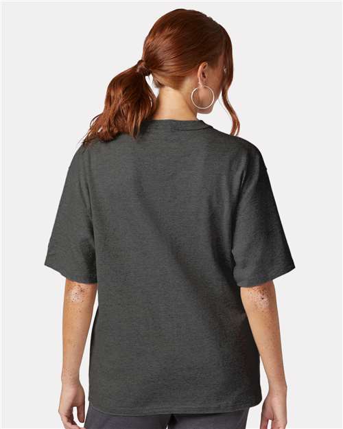 Champion T105 Unisex Heritage Jersey T-Shirt - Charcoal Heather - OnModelBack