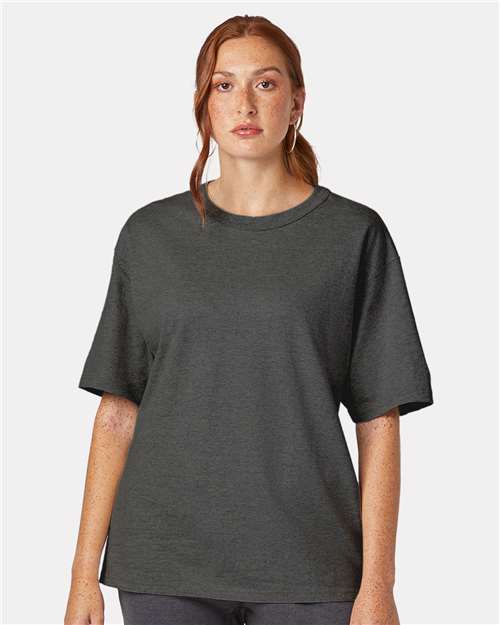 Champion T105 Unisex Heritage Jersey T-Shirt - Charcoal Heather - OnModelFront