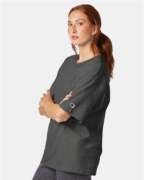Champion T105 Unisex Heritage Jersey T-Shirt - Charcoal Heather - OnModelSide