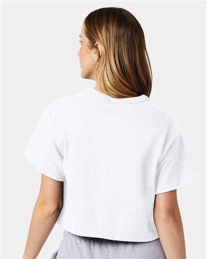 Champion T453W Women's Heritage Jersey Crop T-Shirt - White - OnModelBack