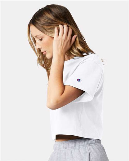Champion T453W Women's Heritage Jersey Crop T-Shirt - White - OnModelSide