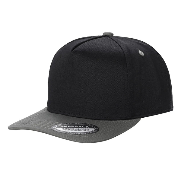 Premium TC-5-Panel 2-Tone Snapback Cap – Structured Fit, Cotton/Poly Blend - BLK/D.GREY