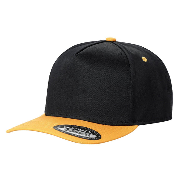 Premium TC-5-Panel 2-Tone Snapback Cap – Structured Fit, Cotton/Poly Blend - BLK/GOLD
