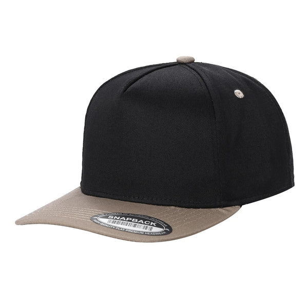 Premium TC-5-Panel 2-Tone Snapback Cap – Structured Fit, Cotton/Poly Blend - BLK/KHI