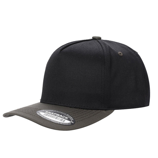 Premium TC-5-Panel 2-Tone Snapback Cap – Structured Fit, Cotton/Poly Blend - BLK/OLIVE
