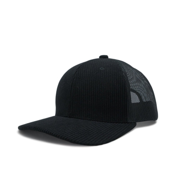 BASIC CAP Plain Corduroy Meshback Hat Adjustable Snapback - BLACK