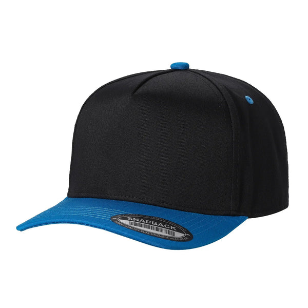 Premium TC-5-Panel 2-Tone Snapback Cap – Structured Fit, Cotton/Poly Blend - BLK/AQUA
