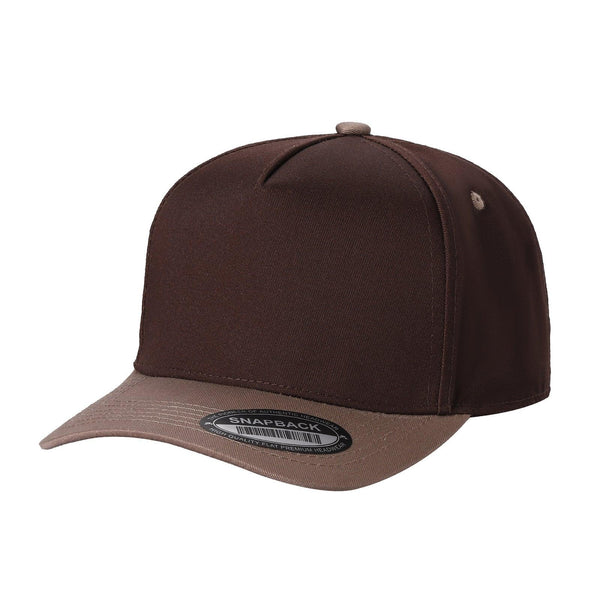 Premium TC-5-Panel 2-Tone Snapback Cap – Structured Fit, Cotton/Poly Blend - BROWN/KHI